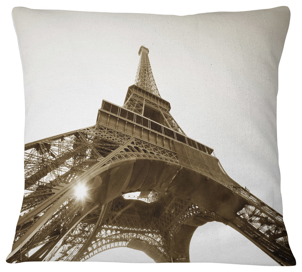 Paris Eiffel TowerStraight Into Sky Photography Throw Pillow, 18"x18"