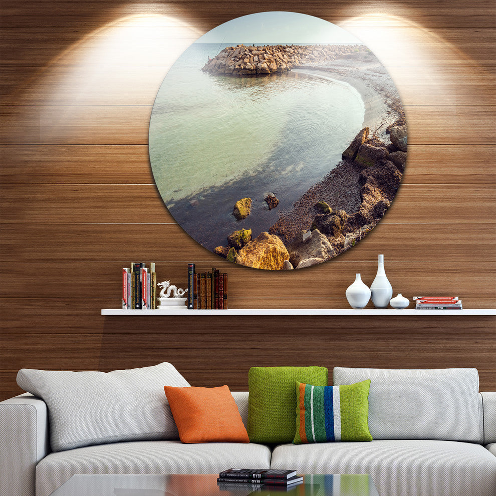 Little Lagoon With Fishermen Africa, Seashore Round Wall Art, 11"