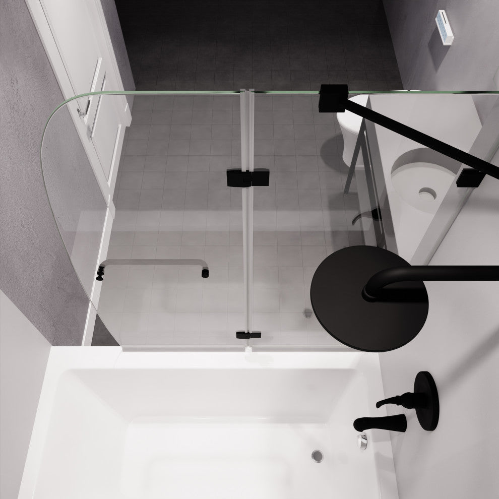 Pacific Series 48"x58" Frameless Hinged Tub Door, Matte Black