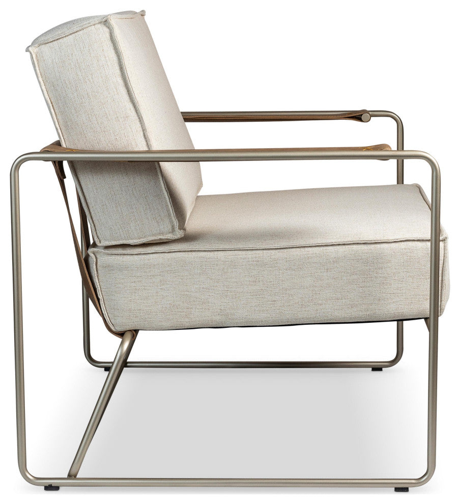 Sampa Arm Chair, Medley Ivory Upholstery, Champagne Frame, Saddle Armrest