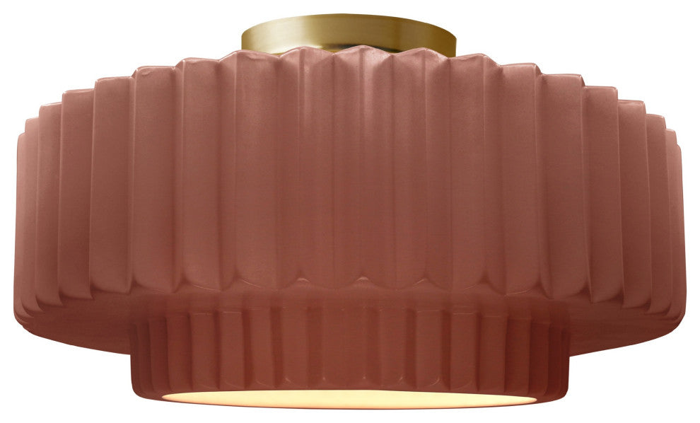 Radiance Medium Tier Pleated Semi-Flush, Canyon Clay Frame, Brushed Brass, LED