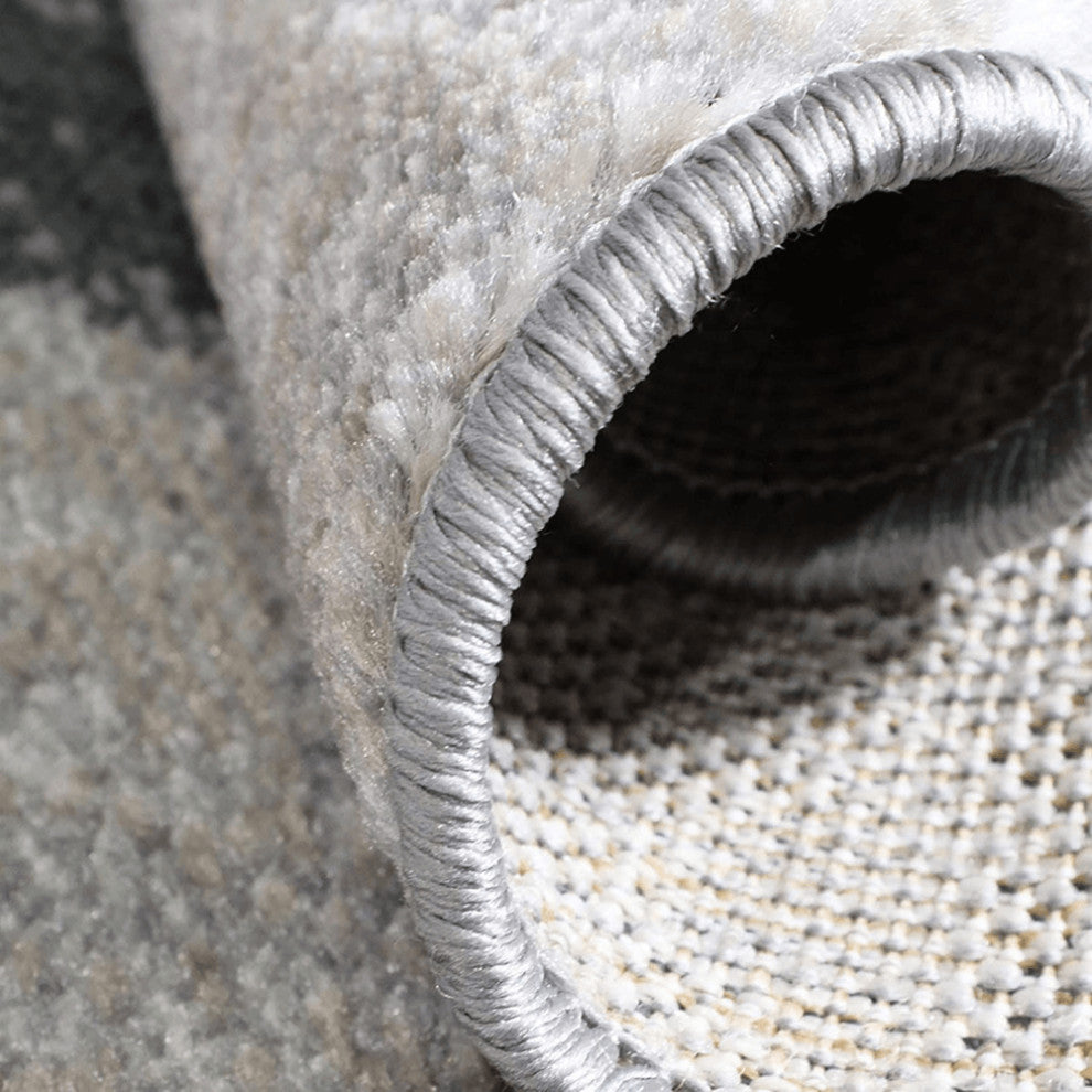 8' X 10' Blue And Taupe Patchwork Power Loom Stain Resistant Area Rug
