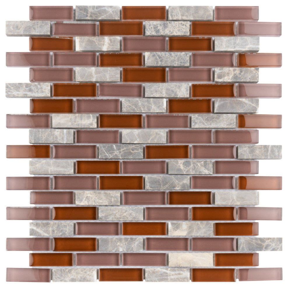 Tessera Glass Subway Wall Tile, Bordeaux