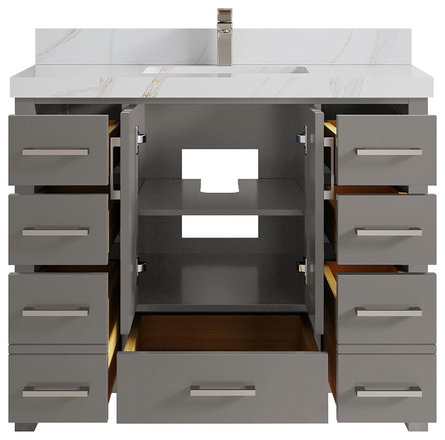 Malibu 42 Single Sink Bath Vanity in Elephant Skin Gray 2" Calacatta Sienna