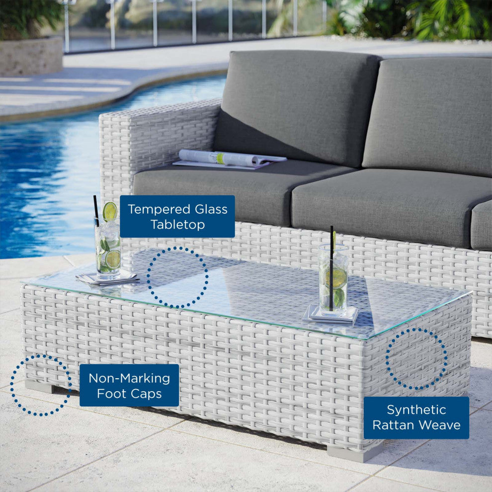 Lounge Coffee Table, Rectangular, Rattan, Wicker, Gray, Modern, Outdoor