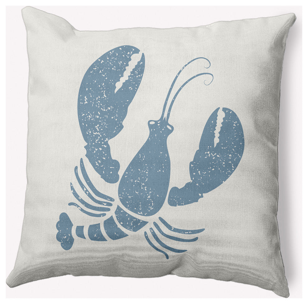 18x18" Lobster Nautical Decorative Indoor Pillow, Dusty Smoke and White
