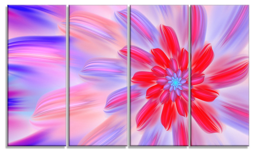 Dance of Fractal Pink Petals, Abstract Wall Art Canvas, 48"x28", 4 Panels