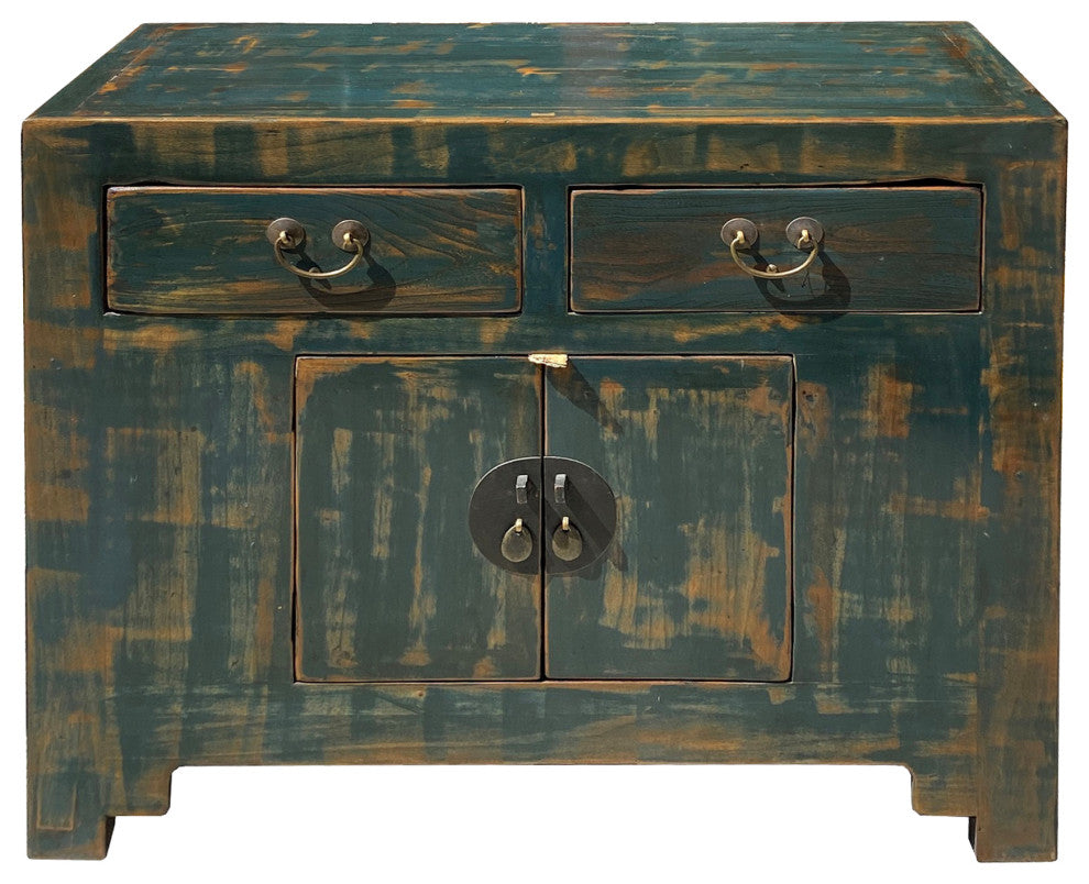 Oriental Distressed Teal Green Blue Credenza Sideboard Table Cabinet Hcs6147