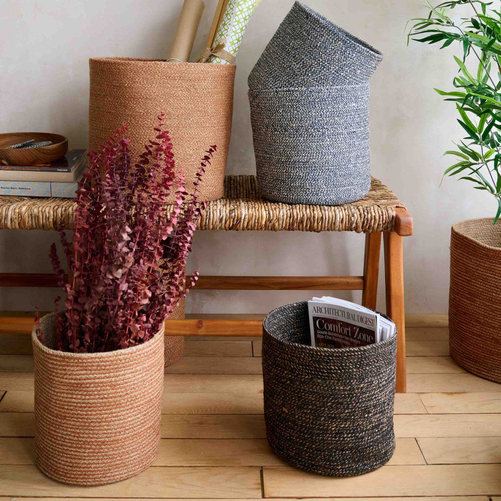 Melia Basket Woven Jute Round Basket Set of 3 Indigo