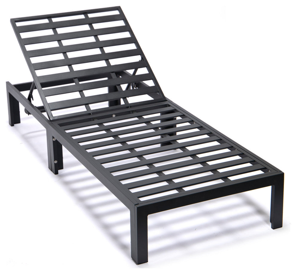 LeisureMod Chelsea Aluminum Patio Chasie Lounge Chair With Cushions, Black