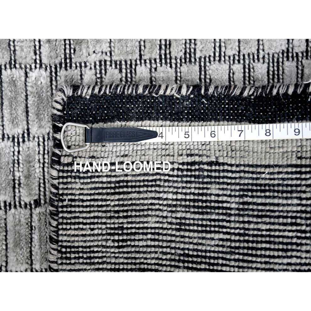 Oxford Gray Modern Textured Hand Loomed Wool and Silk Mat Oriental Rug 2'x3'