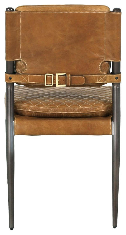 Pasargad Home Capri Brown Top Grain Leather Accent Chair With Metal legs