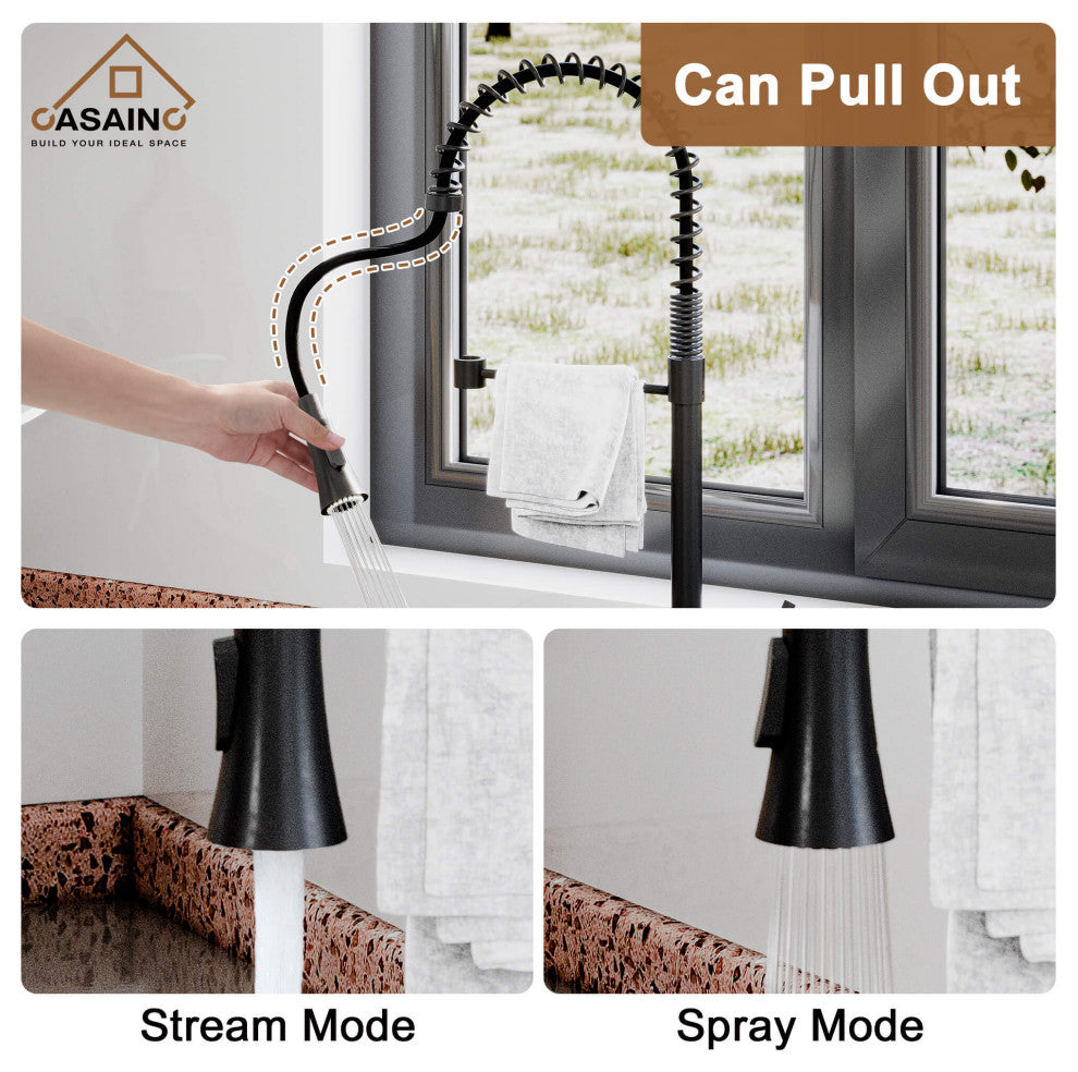 Kitchen Faucet Spring Pull Down Sprayer Dual-Function Spray Head Matte Black