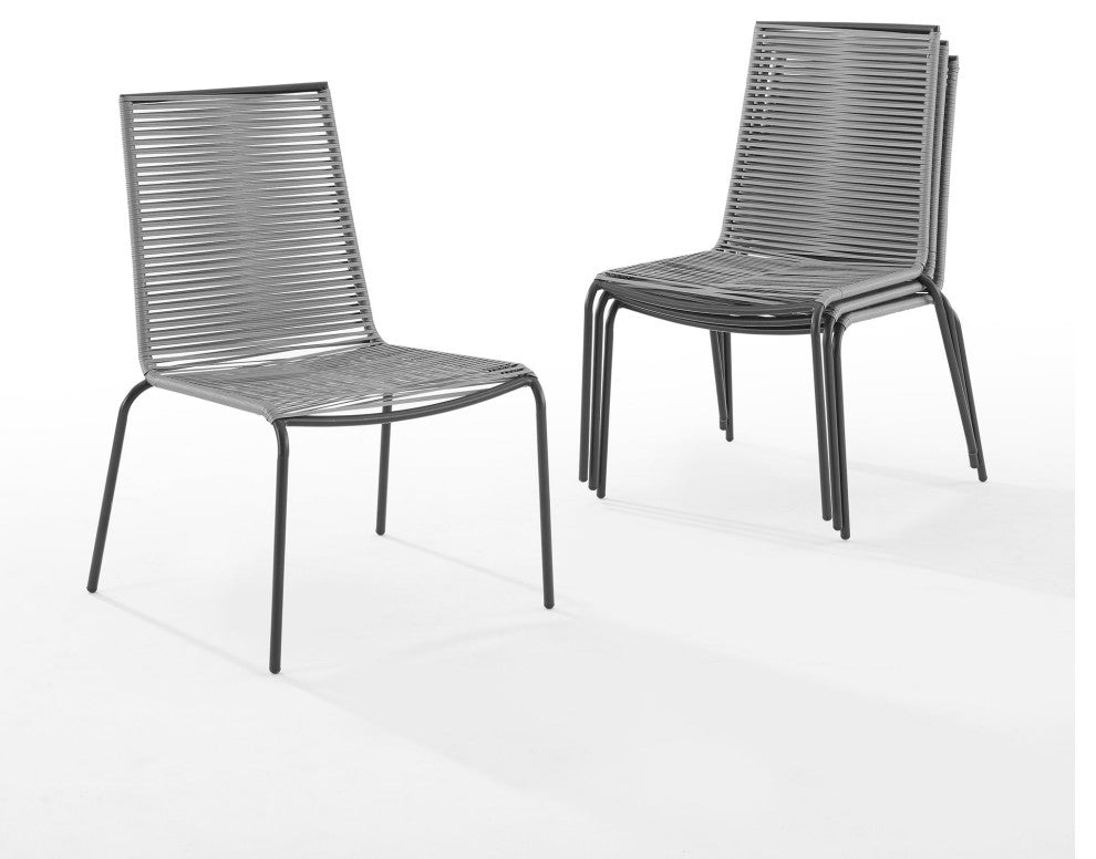 Set of 4 Modern Patio Chair, Stackable Design With Handwoven Wicker Seat, Gray