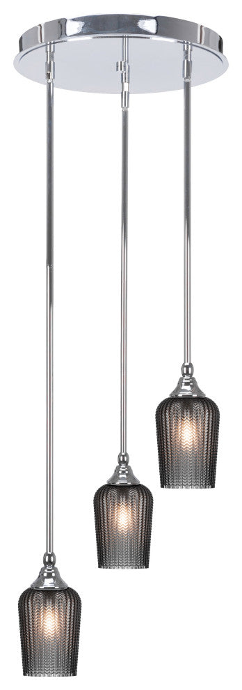 Empire 3-Light Cluster Pendalier, Chrome/Smoke Textured