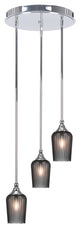 Empire 3-Light Cluster Pendalier, Chrome/Smoke Textured
