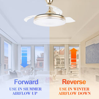 42" Modern Retractable Ceiling Fan with Light Kit and Remote Control 3 Blades, Gold, 42"