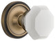 Classic Rosette Privacy Waldorf White Milk Glass Knob, Antique Brass