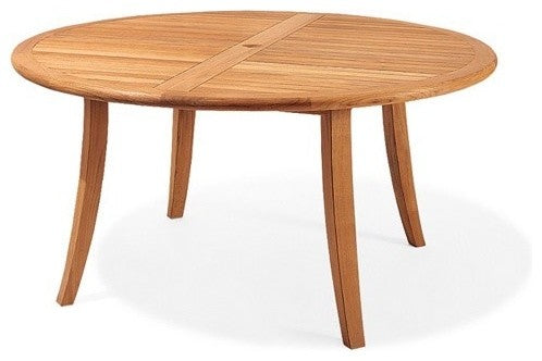 4-Piece Outdoor Teak Dining Set: 52" Round Table, 3 Wave Stacking Arm Chairs