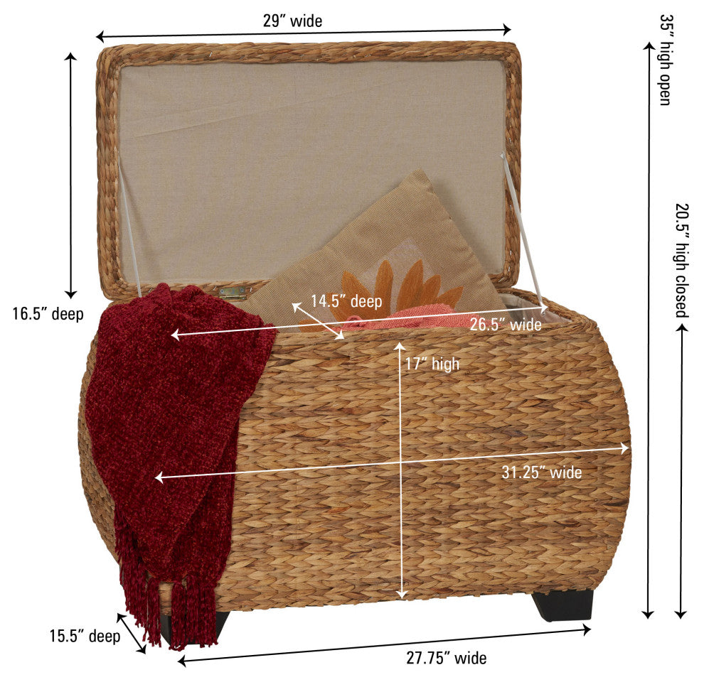 Large Curved Wicker Storage Chest, Liner, Water Hyacinth