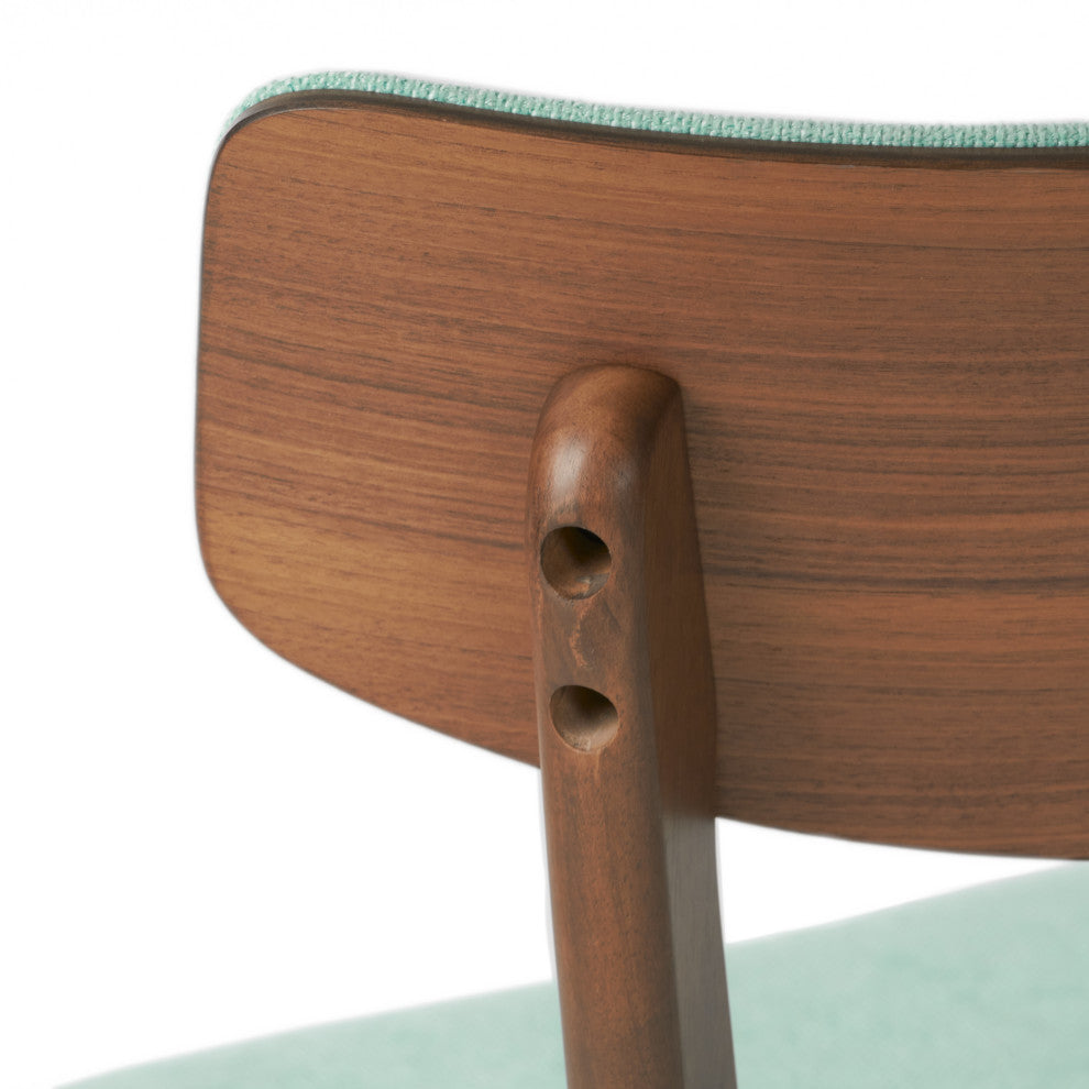 Crystal Mid-Century Modern Fabric Upholstered Dining Chairs, Set of 2, Mint/Natural Walnut