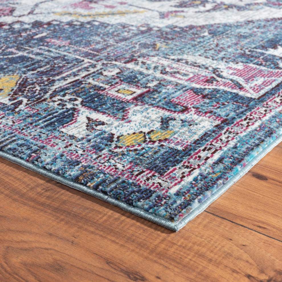 8" x 10" Navy and Ivory Global Inspired Area Rug