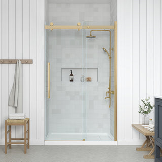 Bel Soft-Close Frameless Sliding Soft Close Shower Door, Gold, 48"
