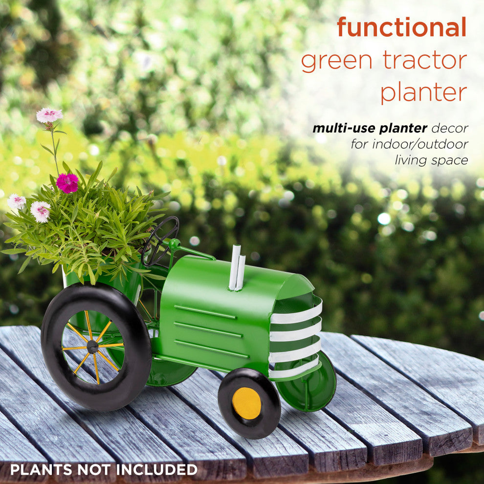 Metal Lime Green Tractor Planter