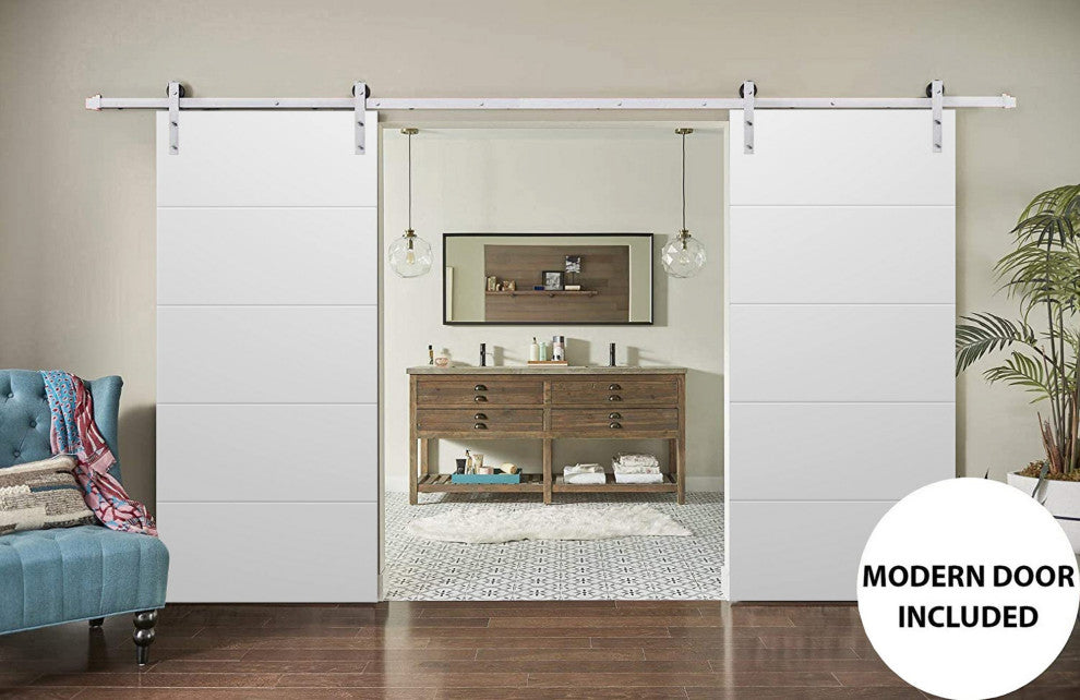 Double Barn Door 84 x 80, Planum 0770 Painted White, Silver 14FT