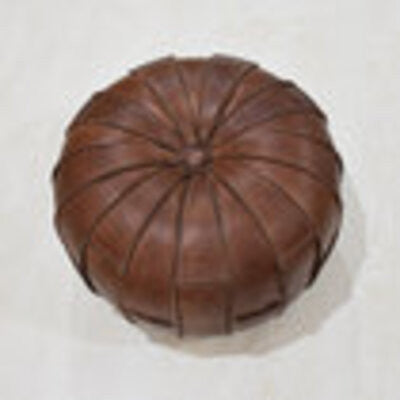 Solid Handmade Leather Pouf Brown, 14x14x14
