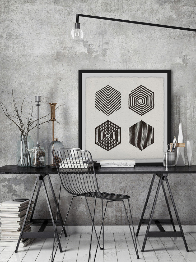 "Hexagons" Framed Painting Print, 12"x12"