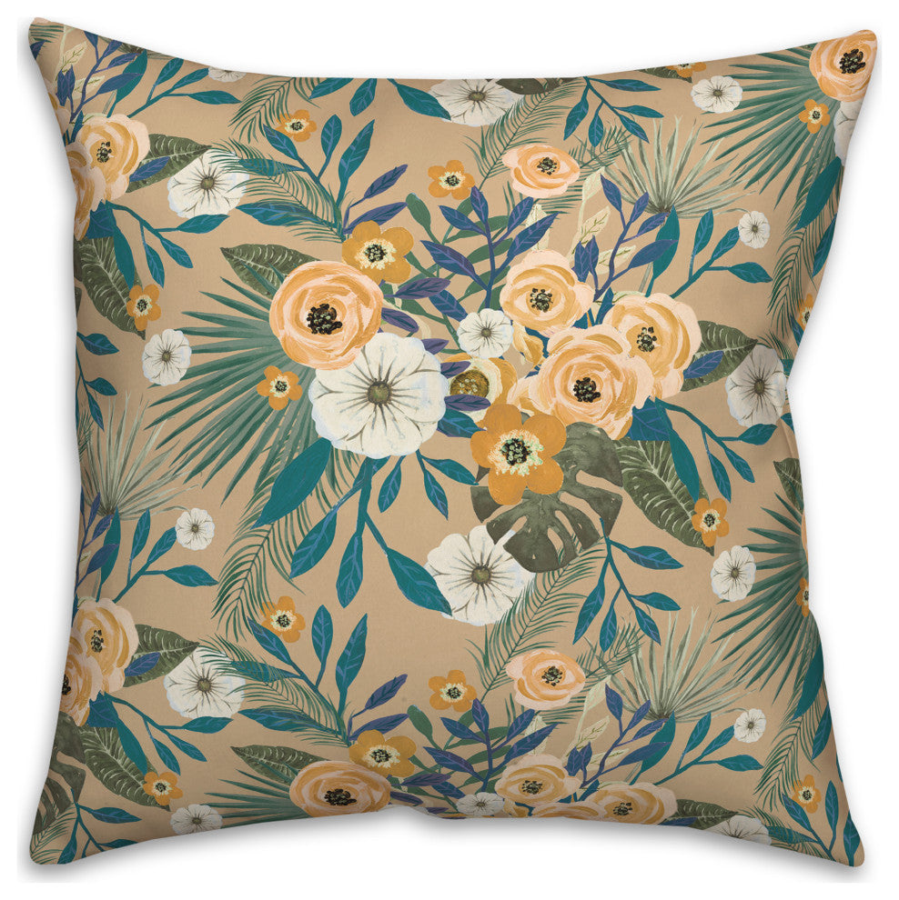 Beige Tropical Floral 18x18 Spun Poly Pillow