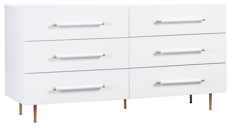 TOV Furniture Trident 32"H 6-Drawer Modern Wood/Iron Dresser in White/Gold