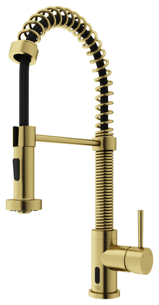 VIGO Edison 19" H Single Handle Pull-Down Sprayer Kitchen Faucet, Matte Brushed Gold, Touchless, Without Extras