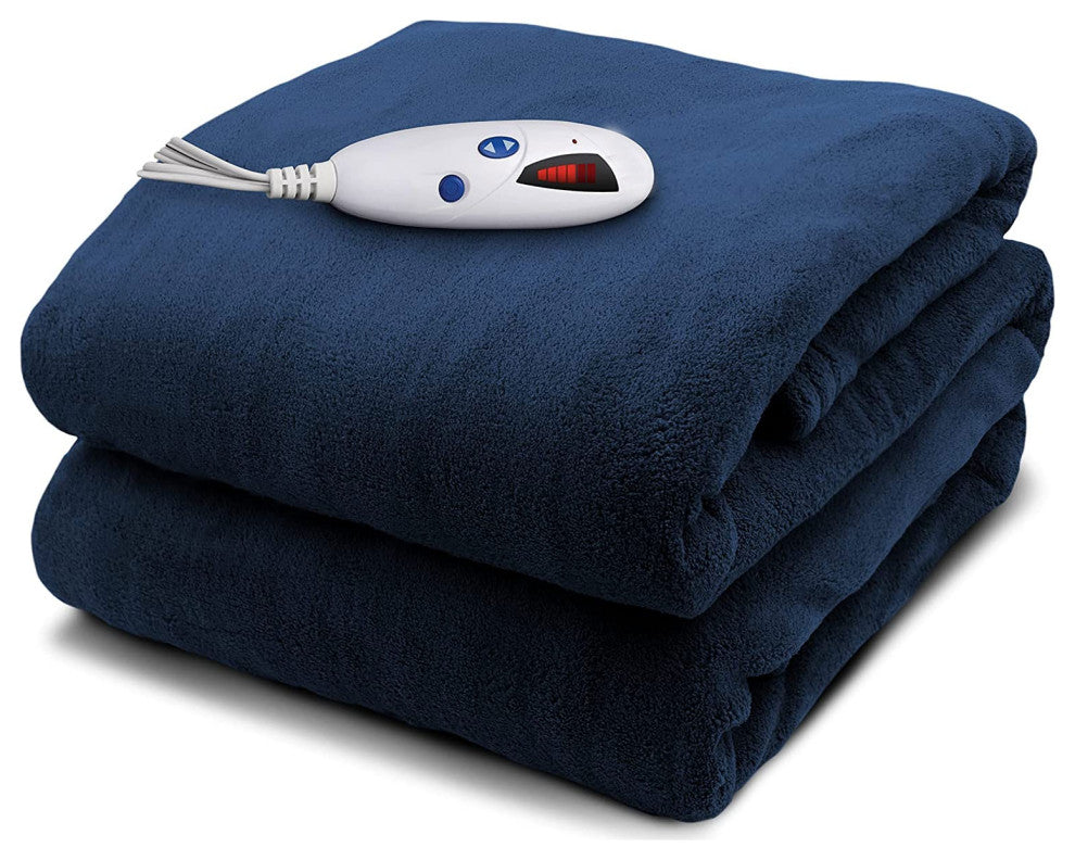 Pure Warmth Microplush Electric Heated Warming Throw Blanket Navy Blue