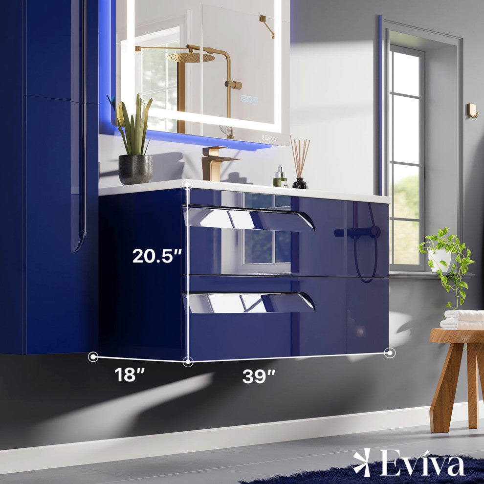 Eviva Joyous 39" Blue Wall Mounted Bathroom Vanity
