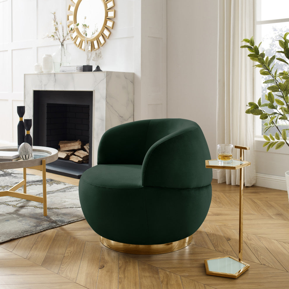 Inspired Home Shaniyah Accent Chair, Swivel, Hunter Green/Gold Velvet