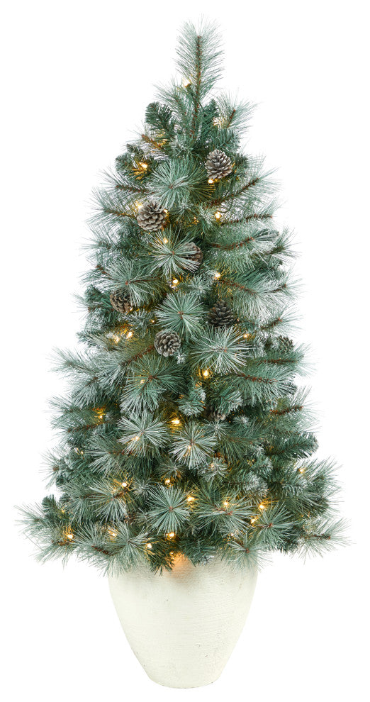 50" Frosted Tip British Columbia Mountain Pine Faux Xmas Tree W/Lights, Pinecone