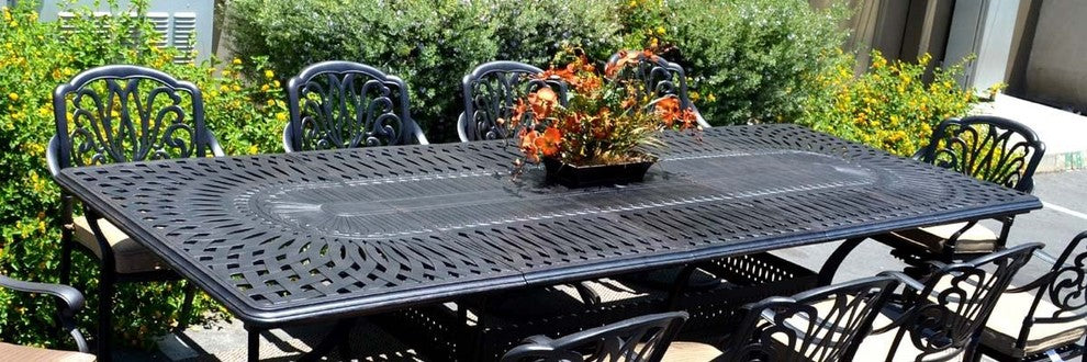 Outdoor Patio Dining Set Cast Aluminum Santa Clara Extendable Table, 11-Piece