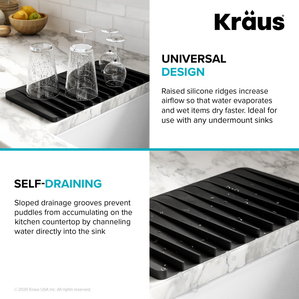 Self-Draining Silicone Dish Drying Mat or Trivet for Kitchen Counter Dark Grey