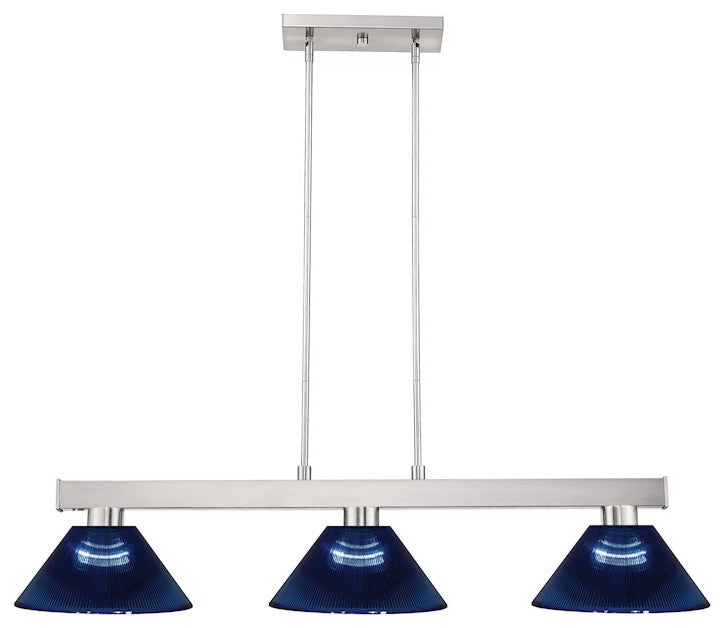 Z-Lite Cobalt 3-Light 8" Island/Billiard, Brushed Nickel, Dark Blue, 152BN-ARDB