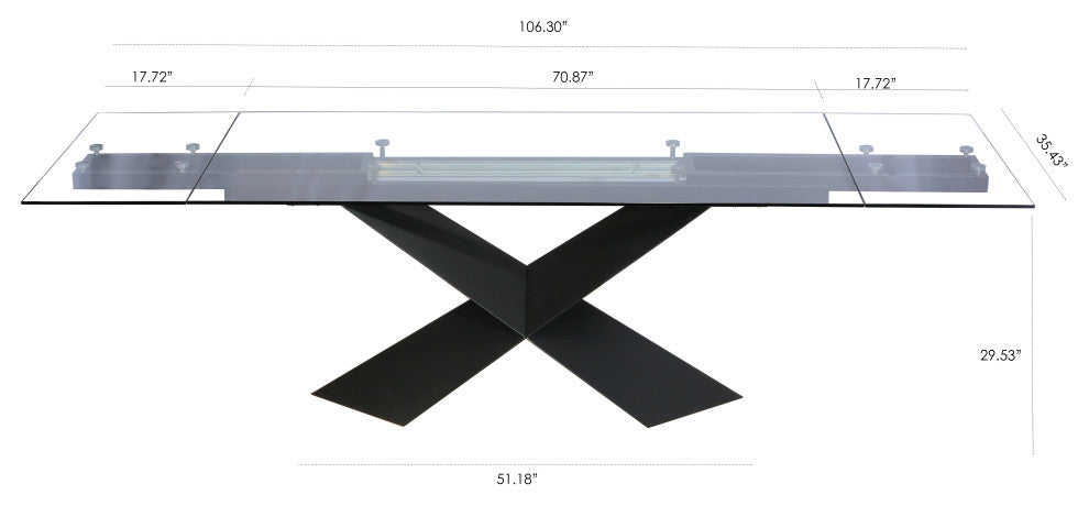 DAVEE Extendable Dining Table, Clear Glass Table Top