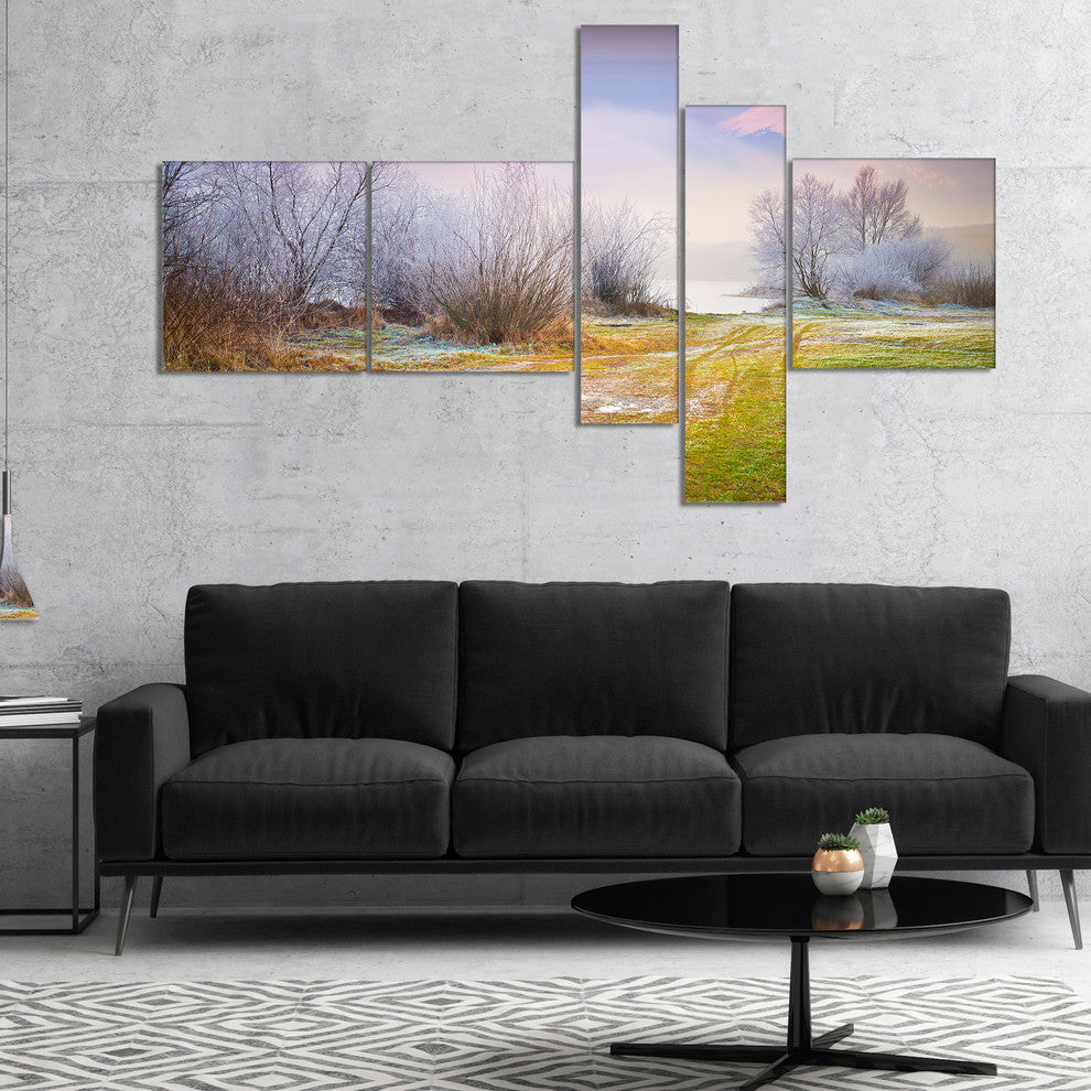 Beautiful Foggy Autumn Sunset, Large Landscape Canvas Print, 60"x32", 5 panels