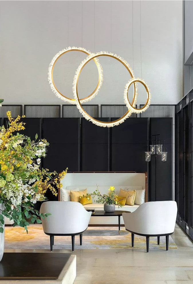 MIRODEMIÂ® Aarau | Crystal Pendant Light in the Shape of Rings, Dia15.7+23.6+31.5", Remote Dimming