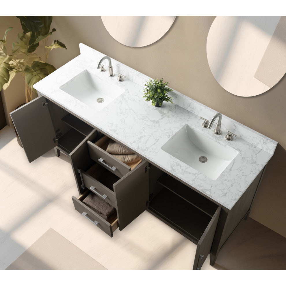 Vanity Art Bathroom Vanity With Sink, Driftwood Gray, 72", Double Sink, Brushed Nickel