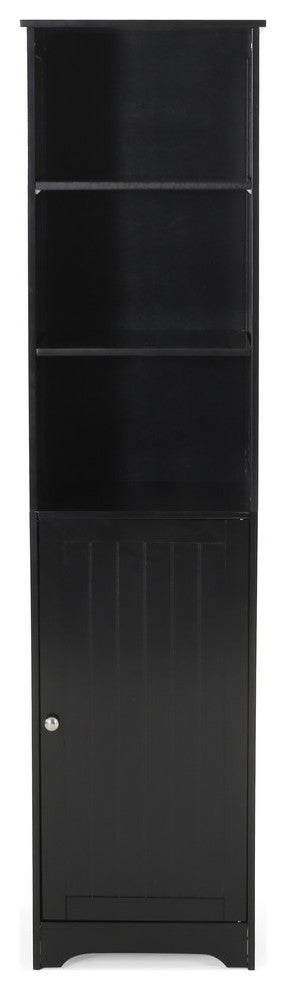 Lauren Modern Free Standing Bathroom Linen Tower Storage Cabinet, Black