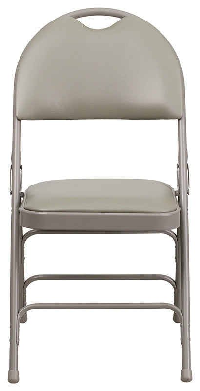 Triple Braced Gray Vinyl Metal Folding Chair With Easy-Carry Handle, Set of 4
