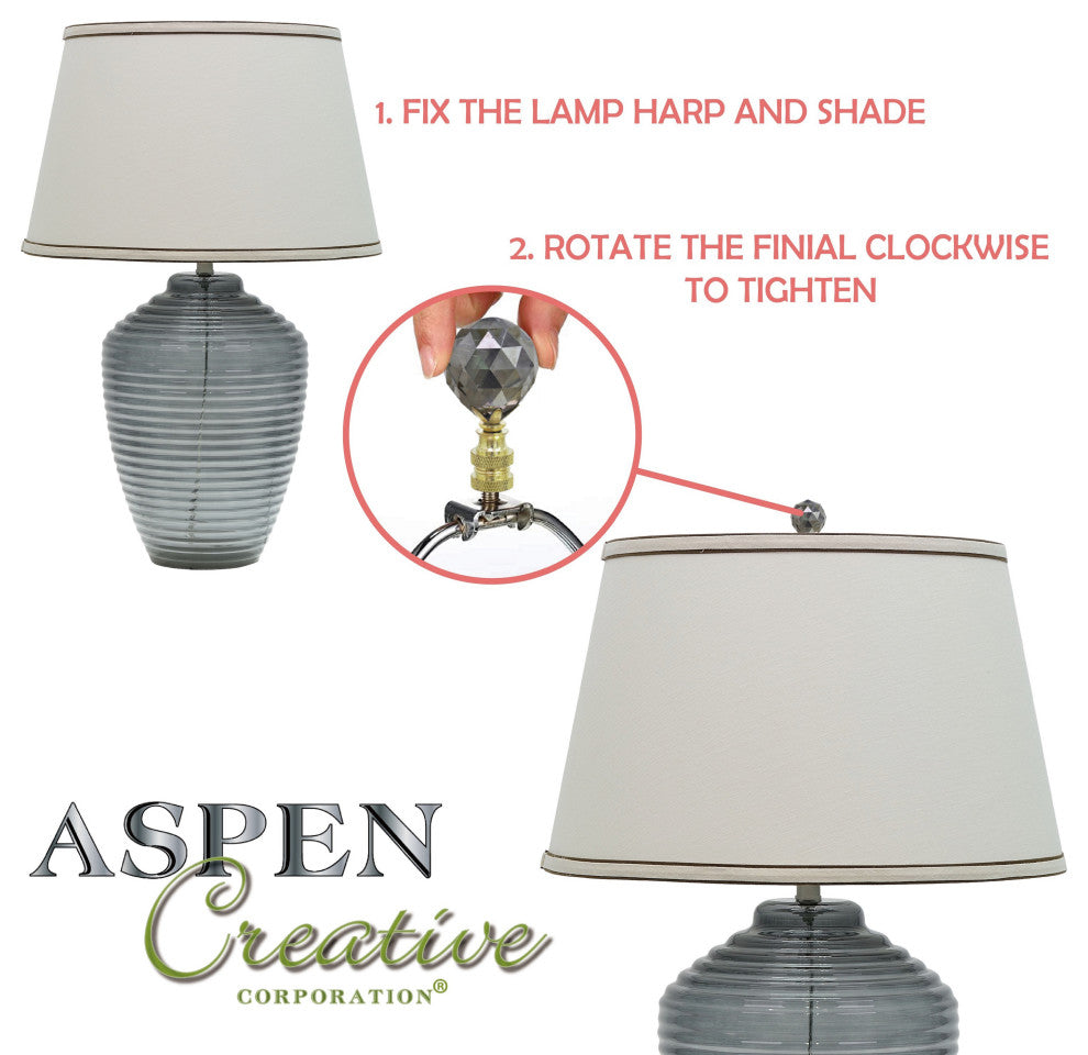 Aspen Creative 24024-X, Clear w/Yellow Line Glass Lamp Finial, Copper, 2" Tall, Pack Set of 2