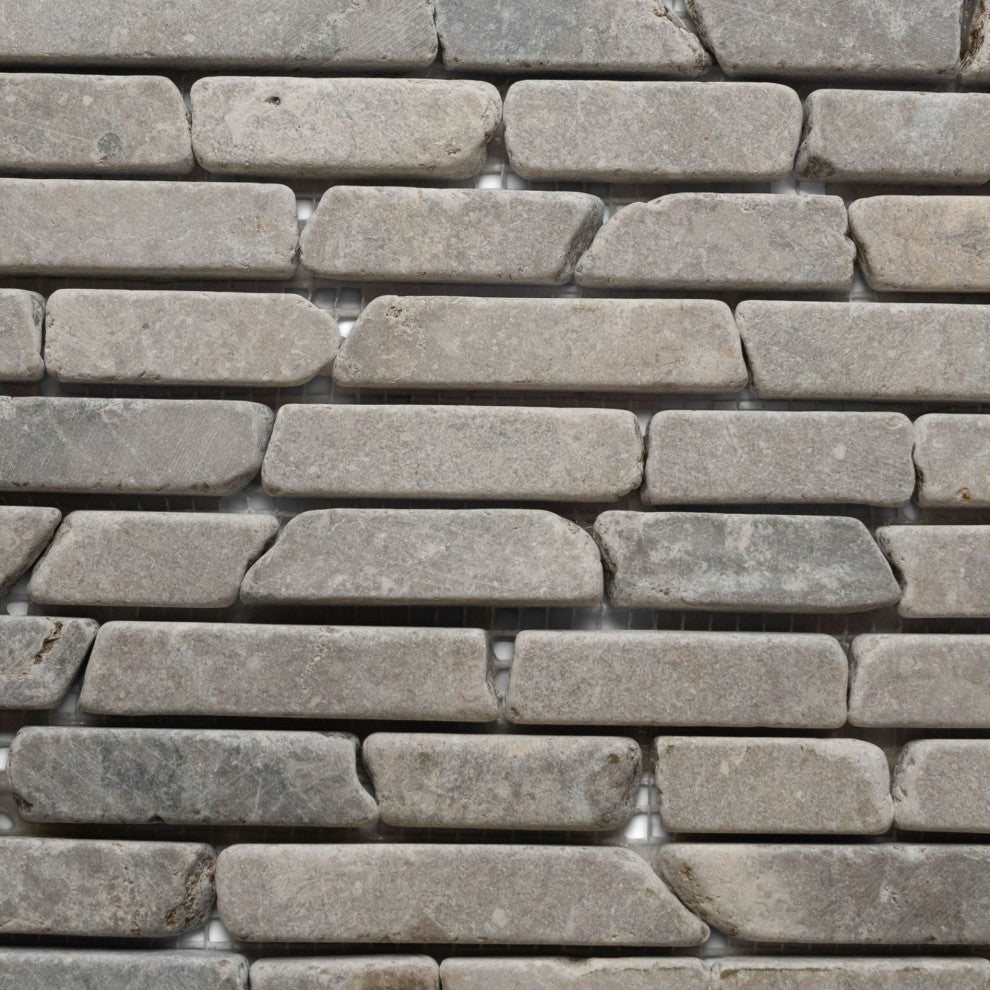 Light grey pencil stone mosaic tile - 15x12 mesh sheet for walls, floors etc