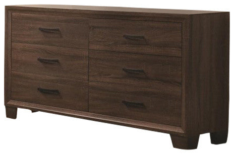 Transitional Six Drawer Dresser, Medium Warm Brown.